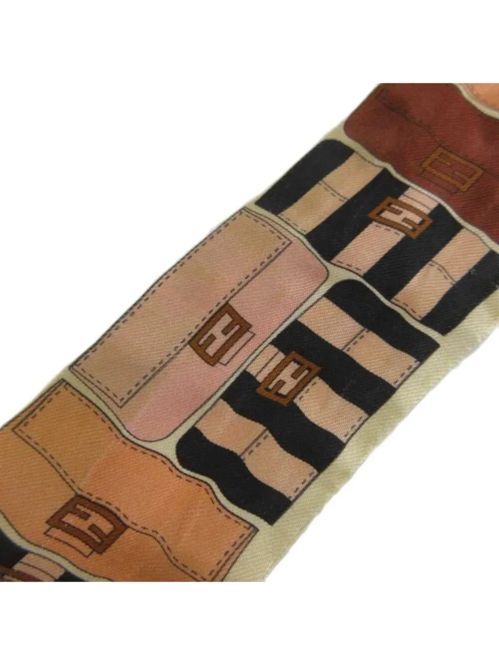 Fendi Wrappy Scarf Ribbon Silk All Over Print Logo Pink Multicolor